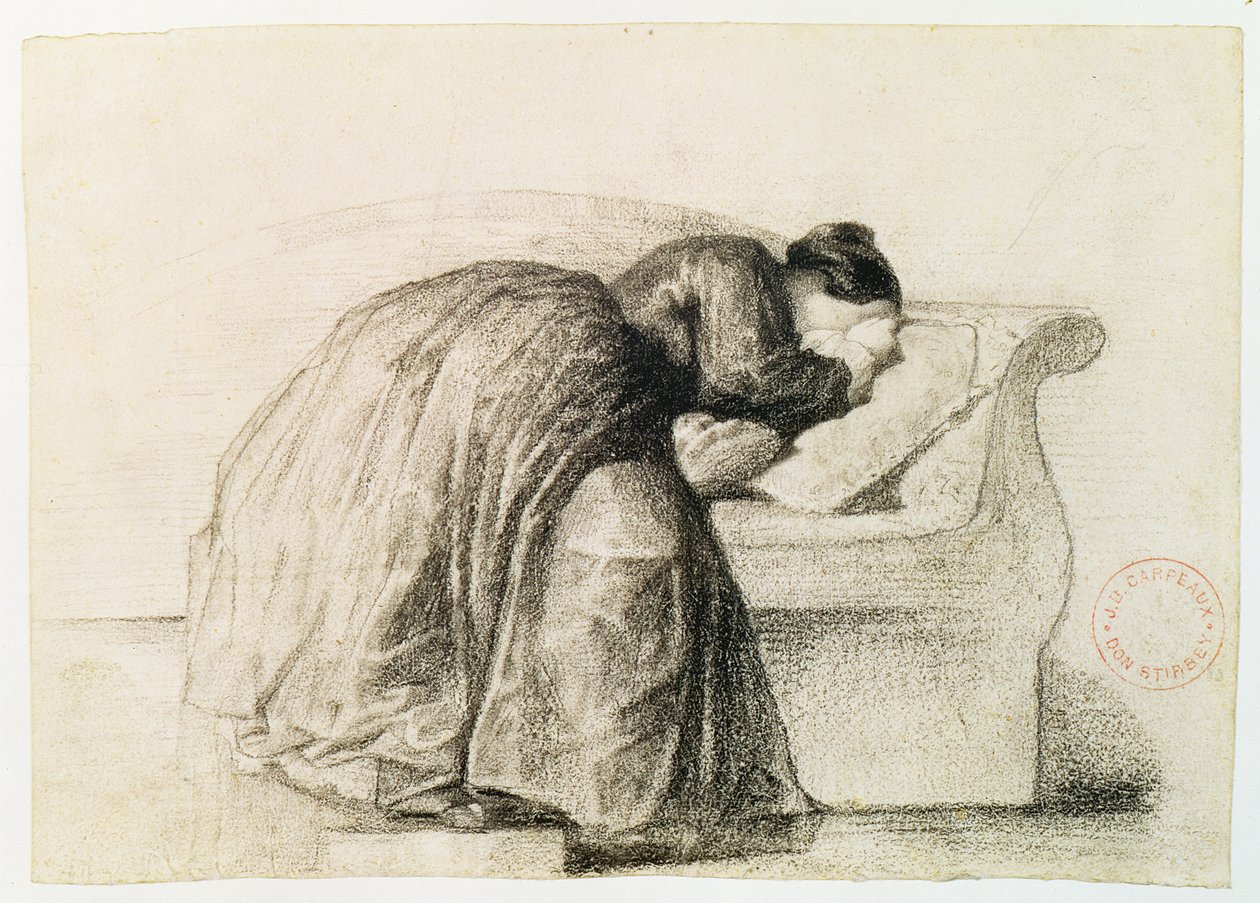 Estudo de uma mulher chorando (giz preto sobre papel) de Jean Baptiste Carpeaux