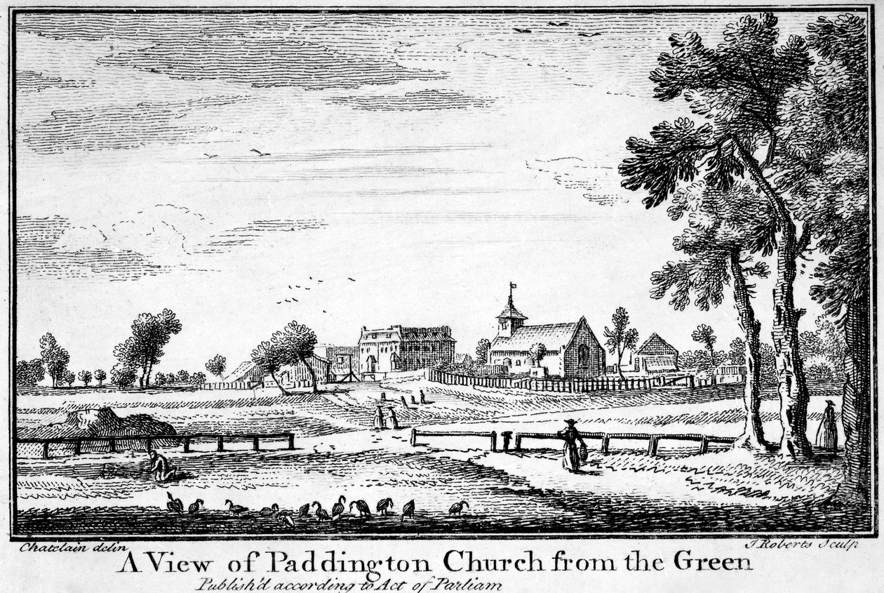 Uma vista da igreja de Paddington do verde, c.1750 de Jean Baptiste Claude Chatelain