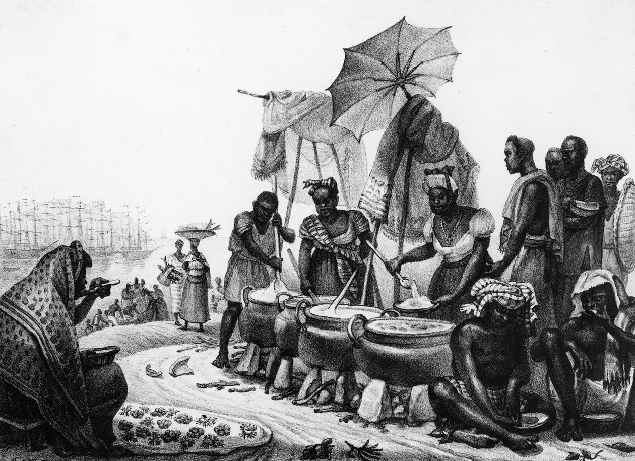 Mulheres Negras vendendo Angou, de &39;Travels in Brazil&39;, gravado por Thierry Freres (fl.1827-45), 1835 de Jean Baptiste Debret