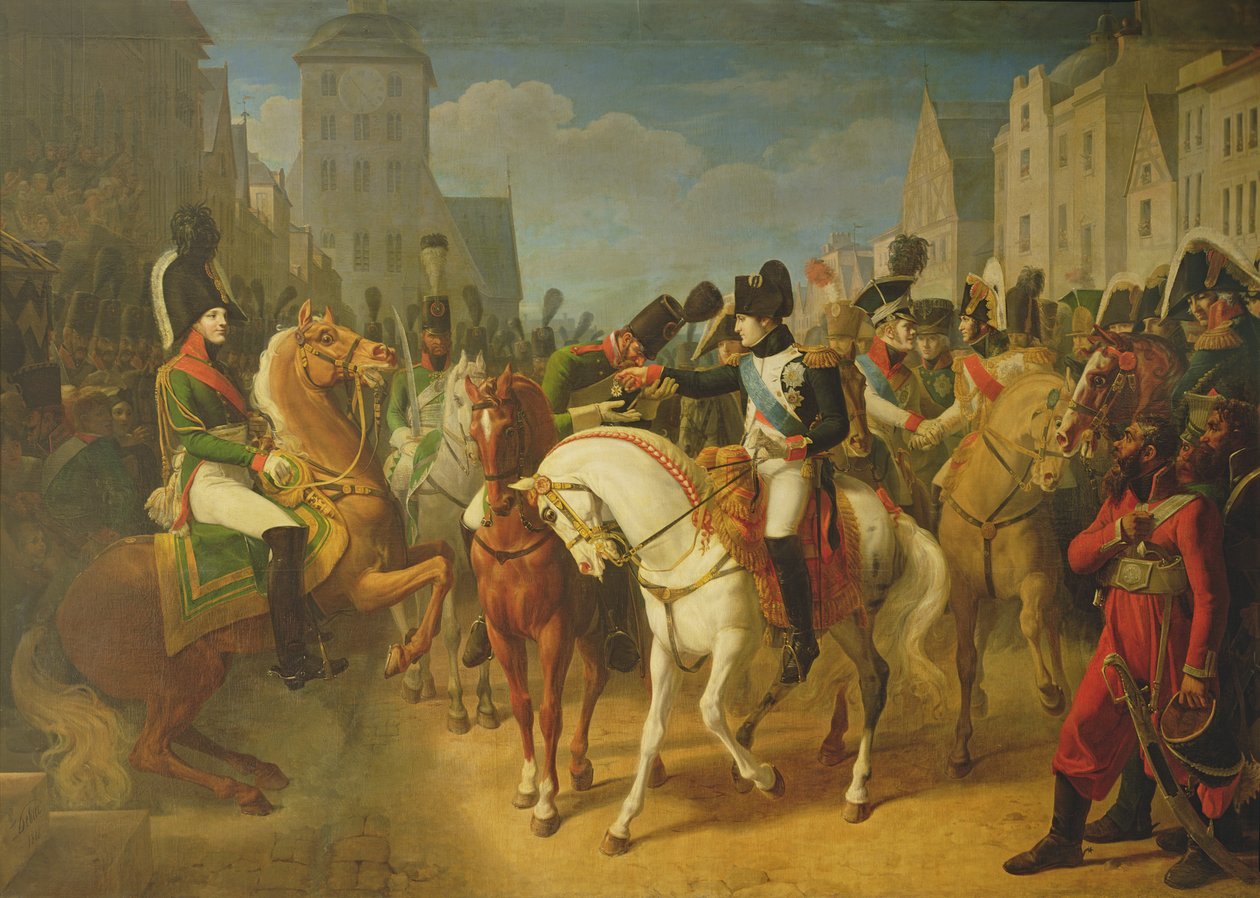 Napoleão Bonaparte (1769-1821) Decorando o Granadeiro Lazareff em Tilsit, 8º Jult 1807 de Jean Baptiste Debret