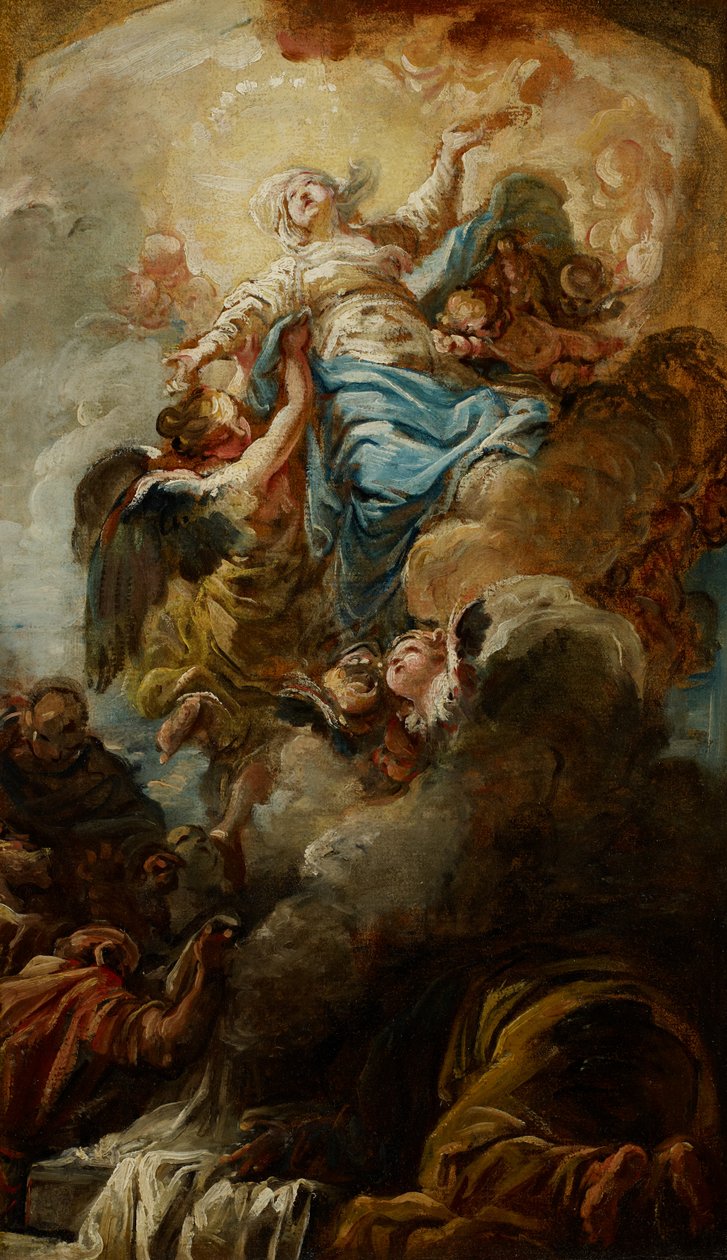 Estudo para a Assunção da Virgem, c.1760 (óleo sobre papel) de Jean Baptiste Deshays de Colleville