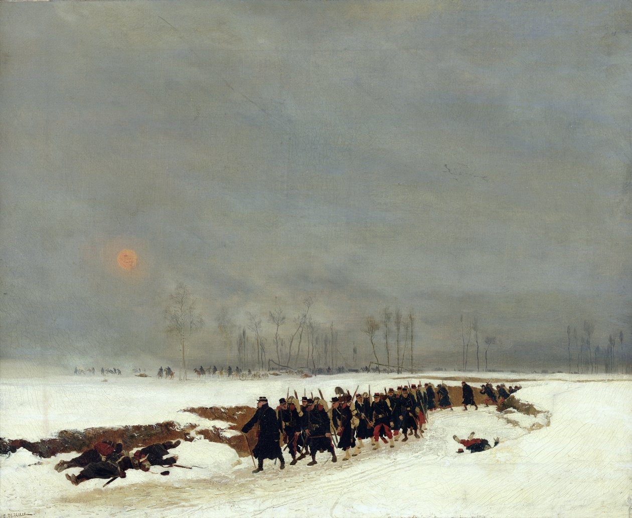 A guerra de 1870-71: uma coluna de infantaria em seu caminho para uma invasão, 1872 de Jean Baptiste Edouard Detaille
