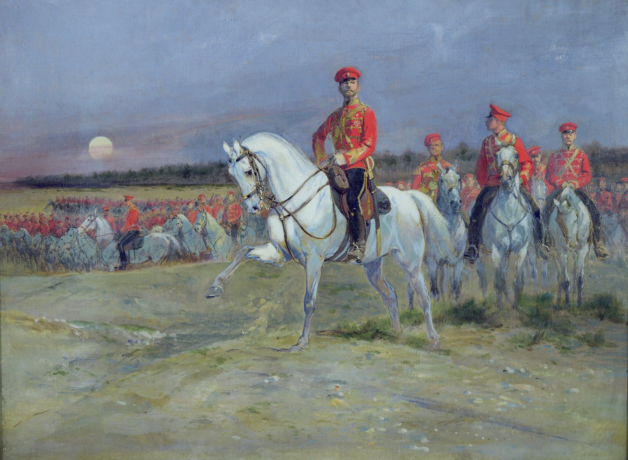 Tsarevich Nicolas (1894-1917) Revendo as tropas, 1899 de Jean Baptiste Edouard Detaille