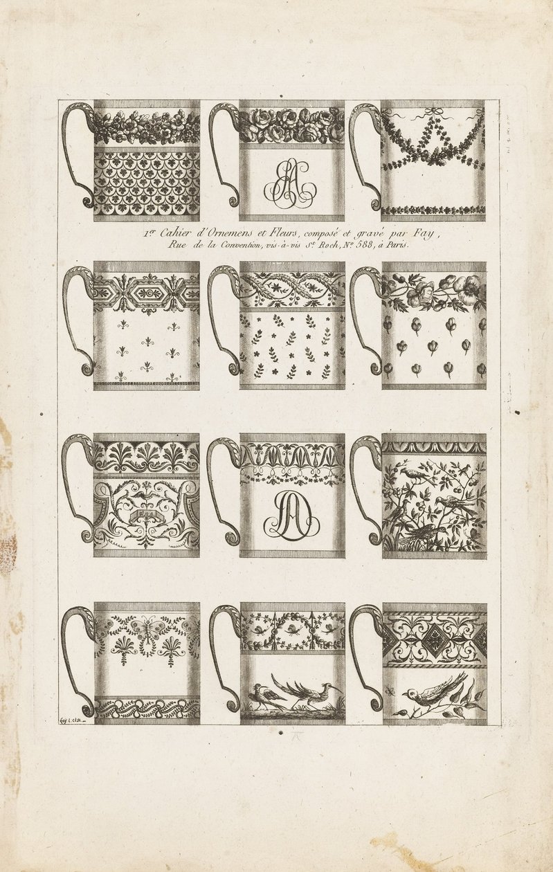 Desenhos para Copos de Chocolate, Placa 1 do 1º Livro de Ornamentos e Flores de Jean Baptiste Fay