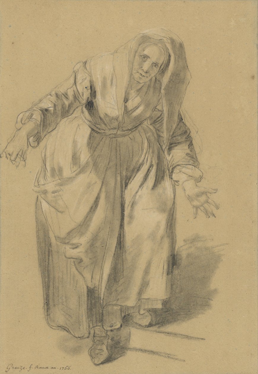 Mulher Velha com os braços estendidos (Estudo para o gesto napolitano) de Jean Baptiste Greuze