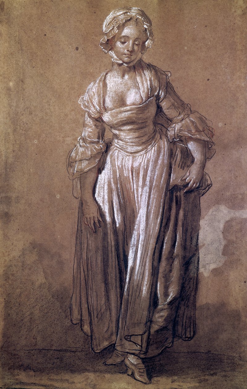 Garota jovem em pé, estude para &39;The Village Agreement&39; (carvão e giz branco sobre papel) de Jean Baptiste Greuze