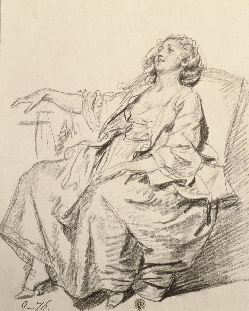 Jovem mulher sentada em uma poltrona, c.1768-69 (giz preto) de Jean Baptiste Greuze