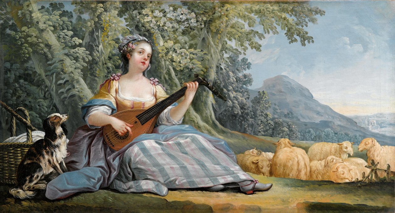 Um, pastor, menina, tocando, a, bandolim de Jean Baptiste Huet
