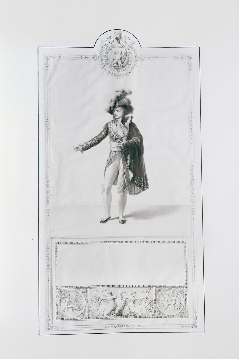 Traje de um Príncipe Grão-Dignitaire para a coroação do Imperador Napoleão I e da Imperatriz Josefina em Paris em 2 de dezembro de 1804, ilustração do &39;Livre du Sacre&39;, publicado em Paris, 1804-15 (e de Jean Baptiste Isabey