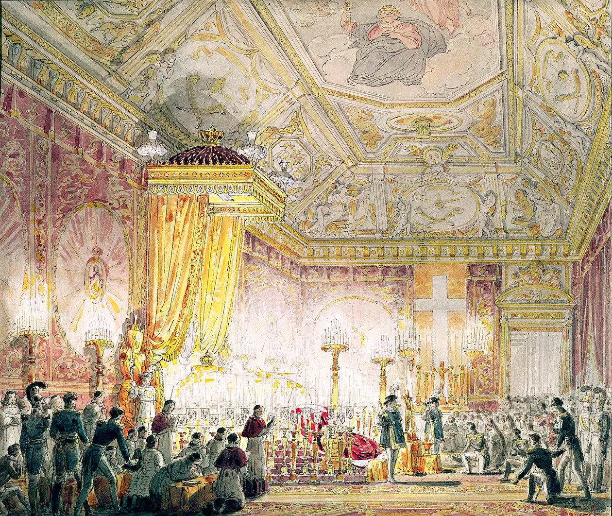 A Capela do Resto de Luís XVIII (1755-1824) nas Tulherias de Jean Baptiste Isabey