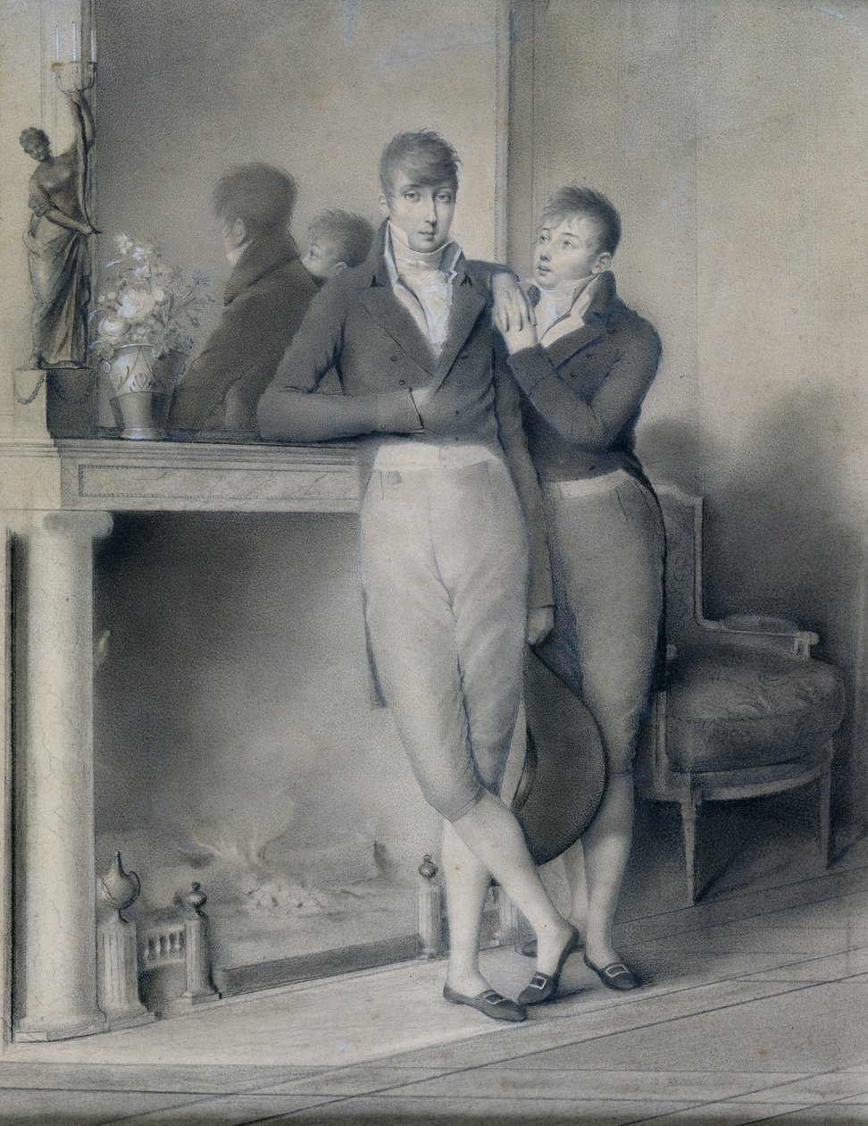 Dois jovens, 1803-04 (lápis em papel com guache) de Jean Baptiste Jacques Augustin