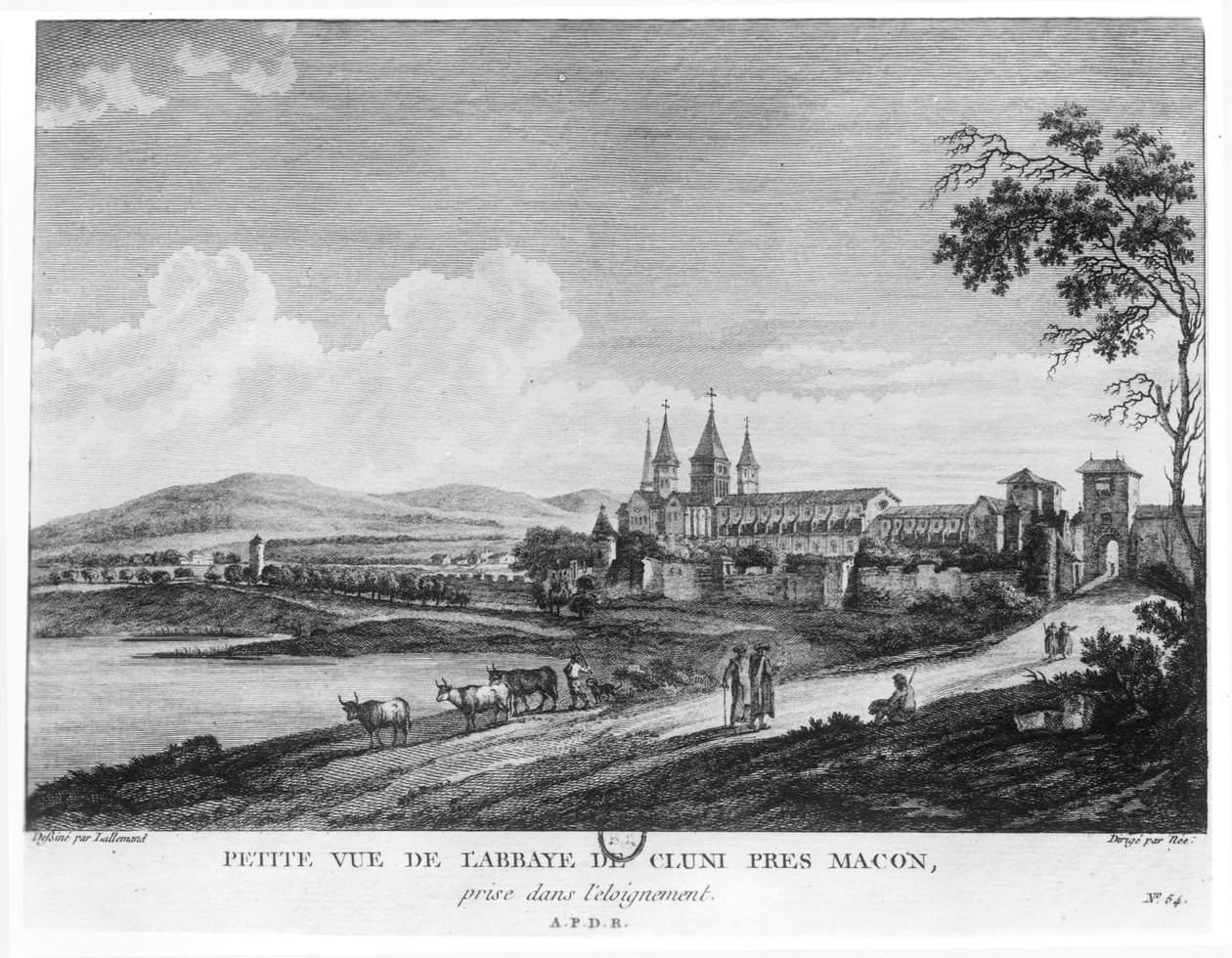Vista da Abadia de Cluny, da &39;viagem pitoresca da França&39; gravada sob a direção de Francois Denis Nee (1732-1817) publicado em 1787 de Jean Baptiste Lallemand