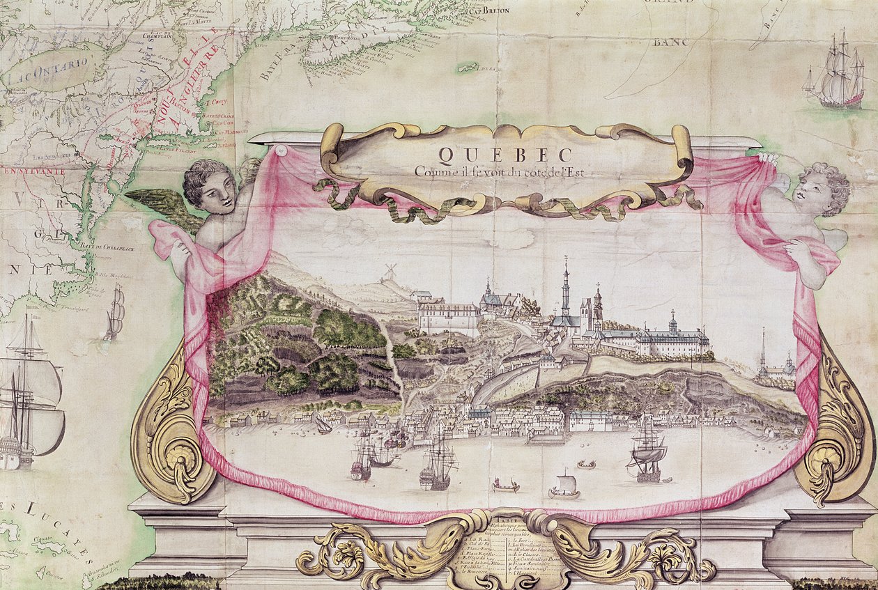 Cartela de Quebec de &39;Mapa da América do Norte&39;, 1688 de Jean Baptiste Louis Franquelin