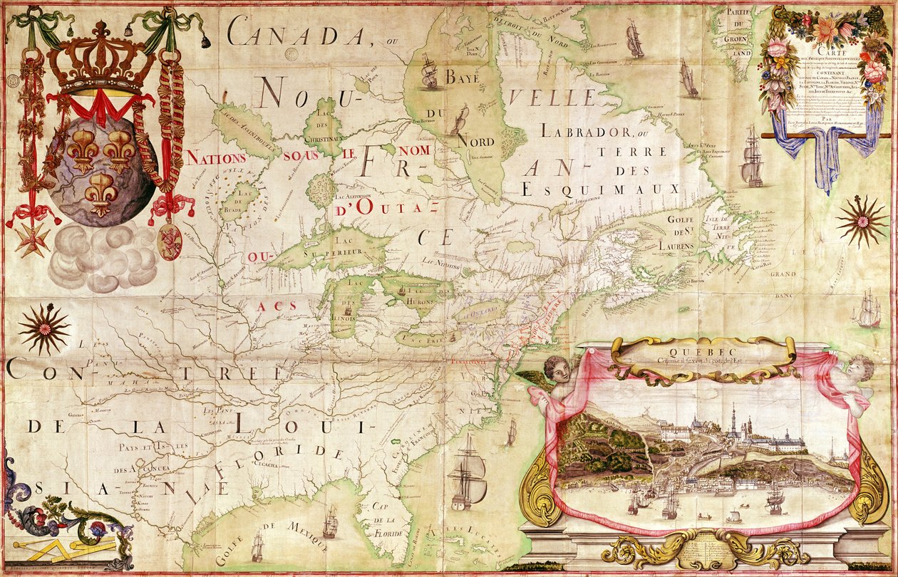 Mapa, de, canadá, de, &39;Map, de, norte, America&39;, (colored, engraving) de Jean Baptiste Louis Franquelin