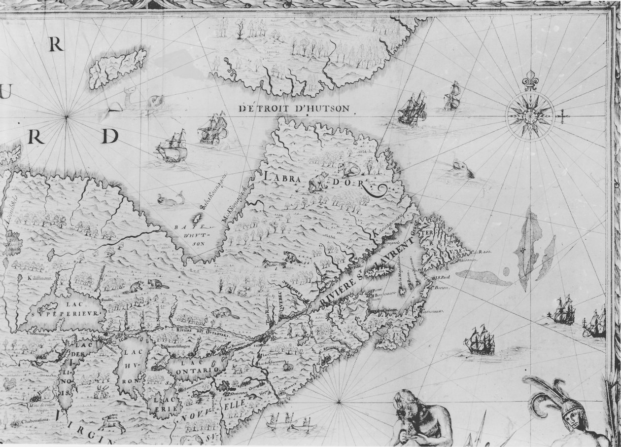 Mapa da Nova França dedicado a Colbert por Duchesneau, intendente, 1681 (detalhe) (ver também 164768) de Jean Baptiste Louis Franquelin