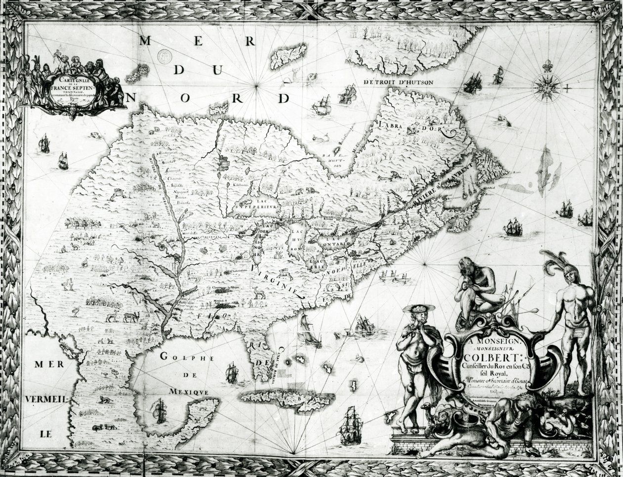 Mapa da Nova França dedicado a Colbert por Duchesneau, Intendente, 1681 (ver 164769 para detalhes) de Jean Baptiste Louis Franquelin