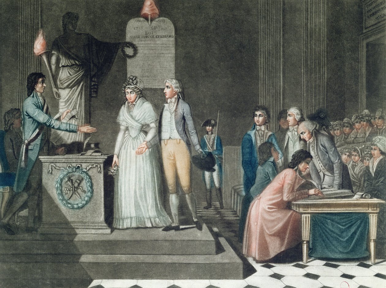 O casamento republicano, gravado por Le Grand de Jean Baptiste Mallet