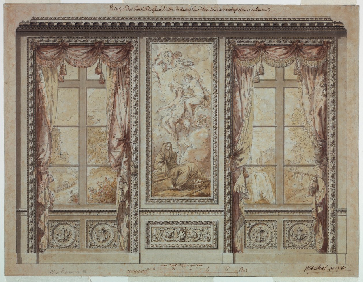 Design para uma parede de janela com painel de tapeçaria de Jean Baptiste Marechal