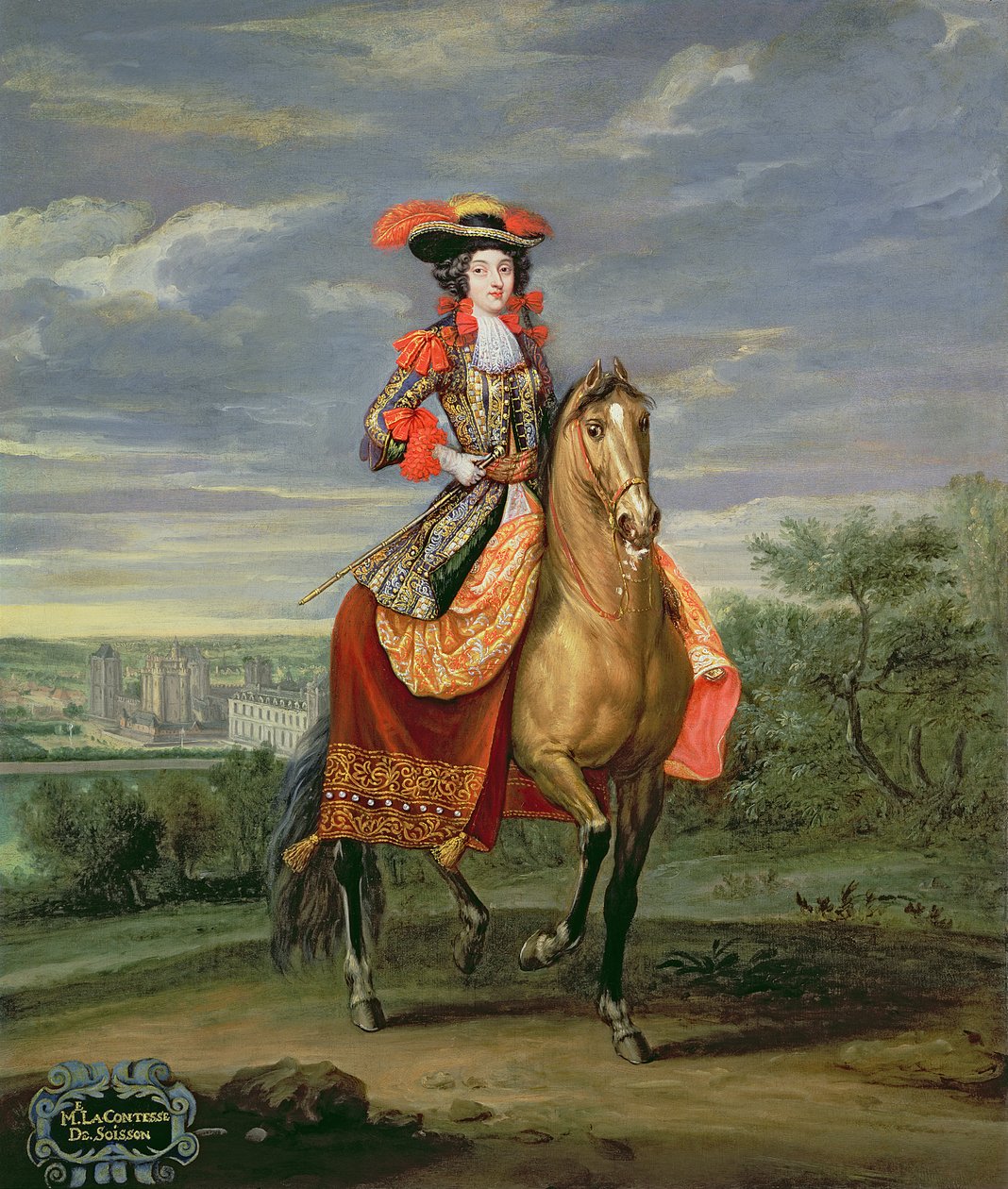A condessa de Soissons andando com uma vista do Chateau de Vincennes de Jean Baptiste Martin