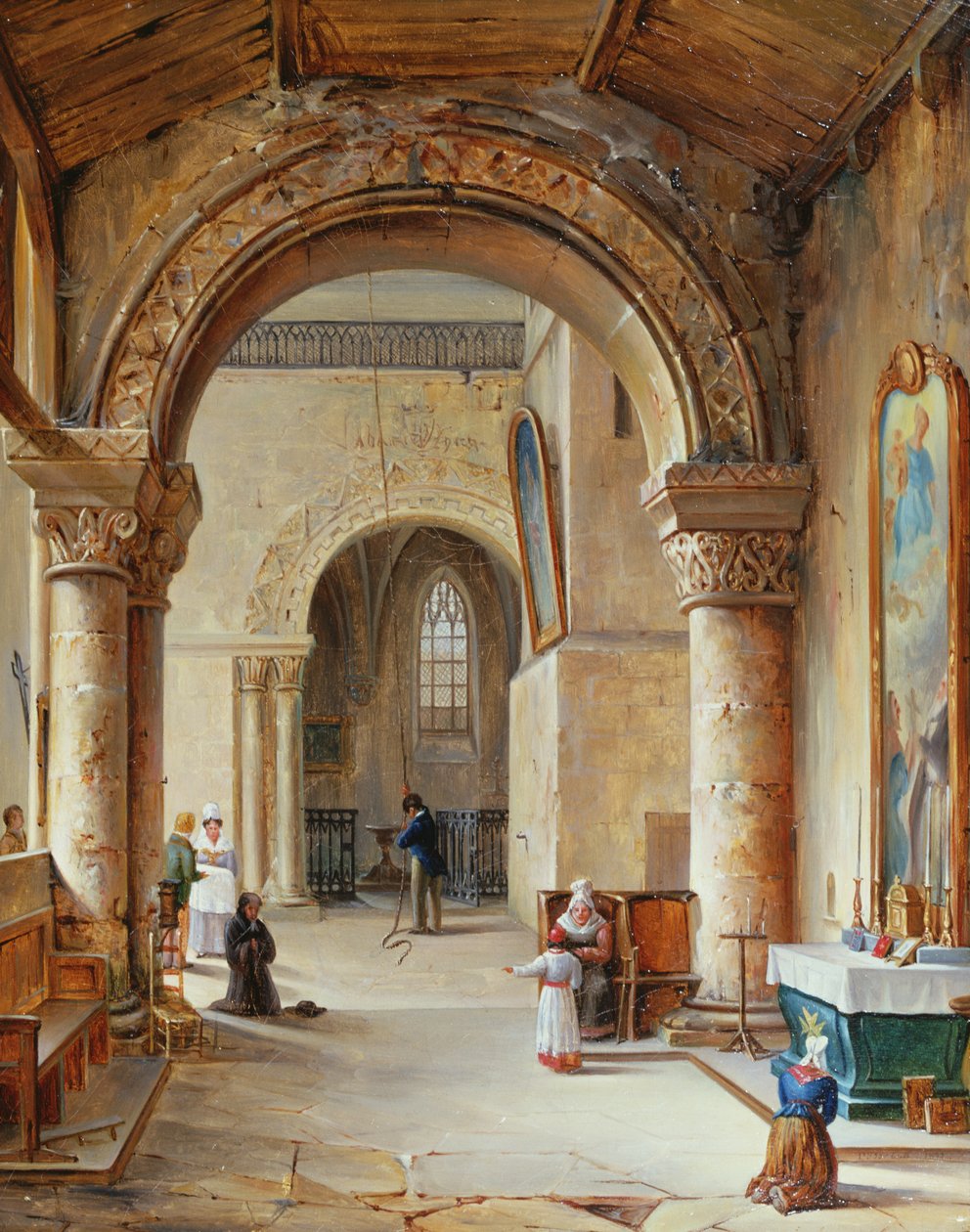 Interior de uma igreja na Normandia, 1832 de Jean Baptiste Messager