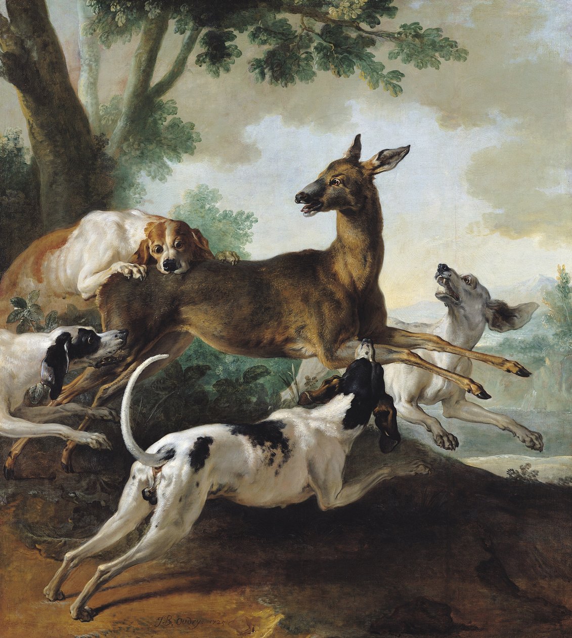 Um cervo perseguido por cães, 1725 de Jean Baptiste Oudry