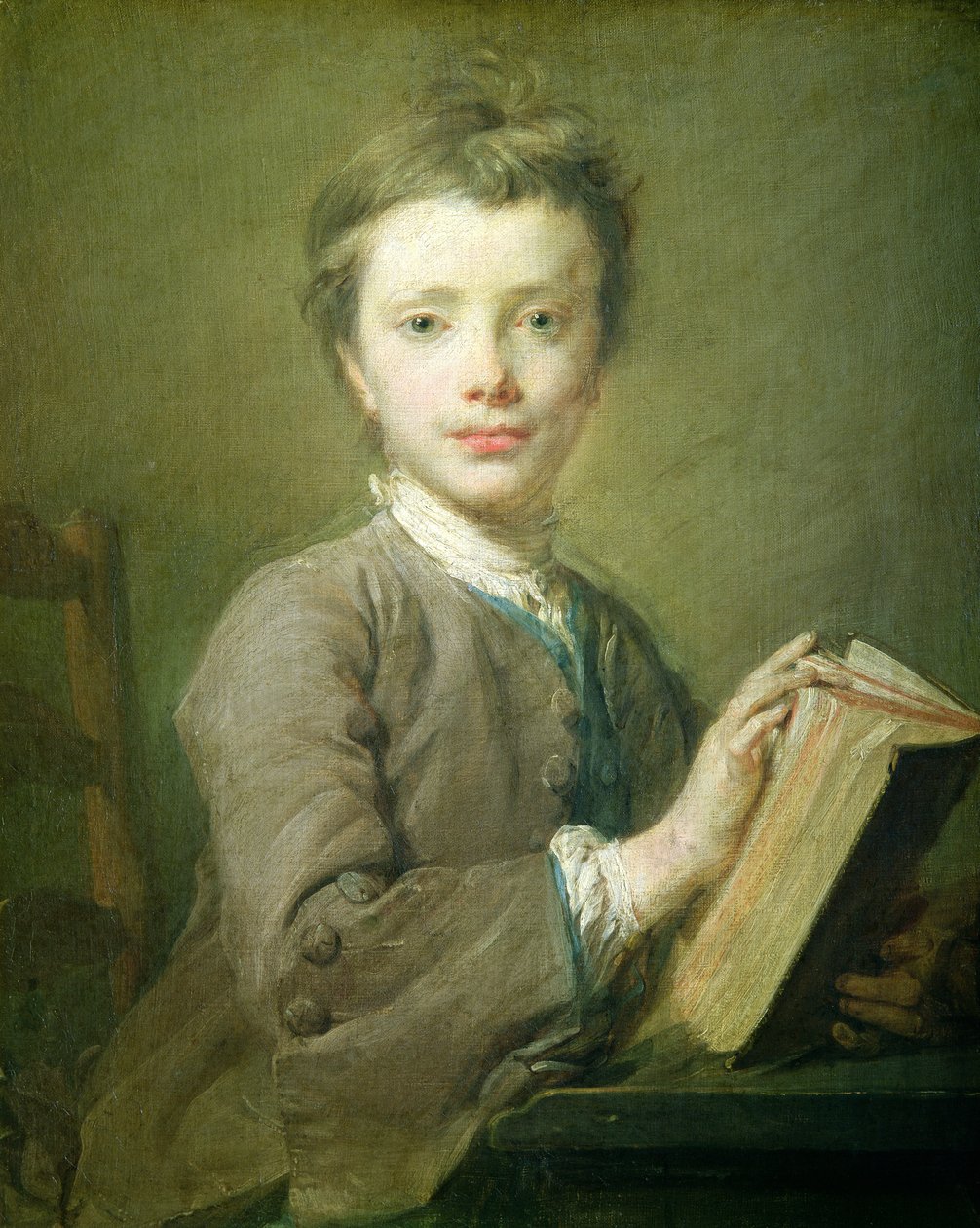 Um menino com um livro, c.1740 (pastel sobre papel) de Jean Baptiste Perronneau