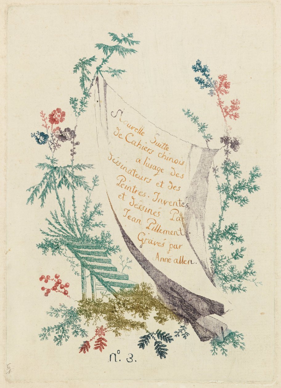 Página de rosto, placa 1 do novo conjunto de cadernos chineses para artistas de desenho e pintura de Jean Baptiste Pillement