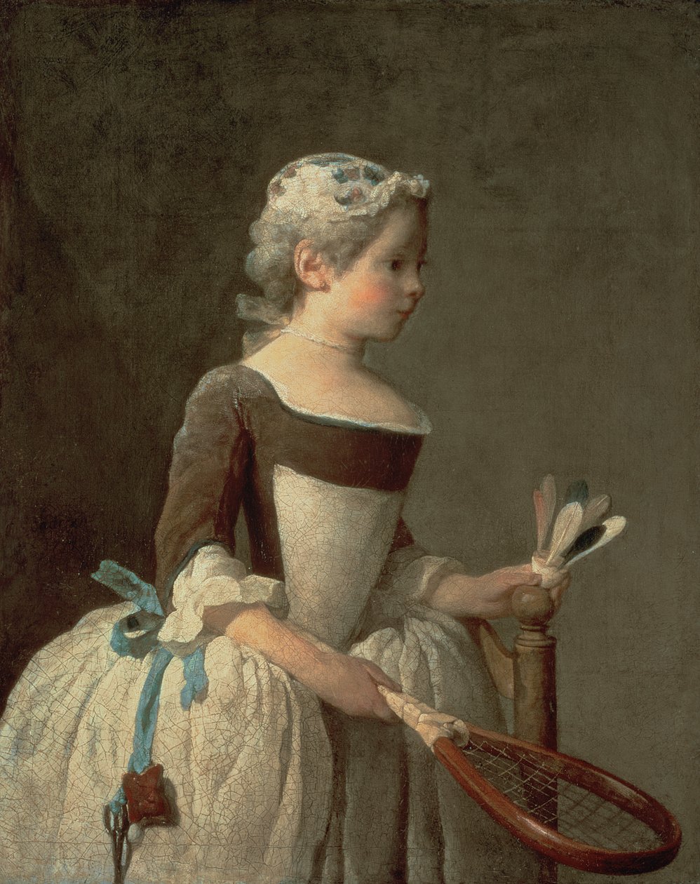 Menina, com, raquete, e, peteca de Jean Baptiste Simeon Chardin