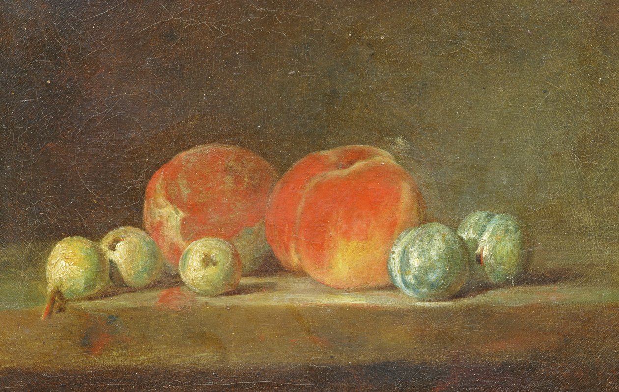 Pêssegos, peras e ameixas em uma tabela de Jean Baptiste Simeon Chardin