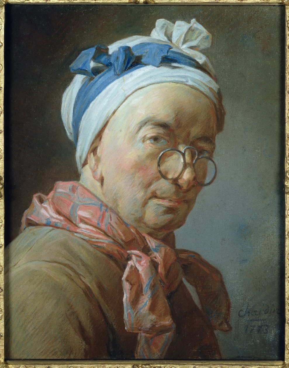 Auto-Retrato com Óculos, 1773 (pastel sobre papel) de Jean-Baptiste Simeon Chardin
