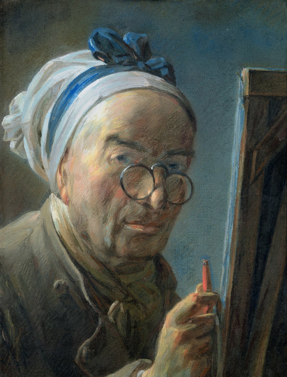 Auto-retrato com um cavalete, c.1775-79 (pastel) de Jean Baptiste Simeon Chardin