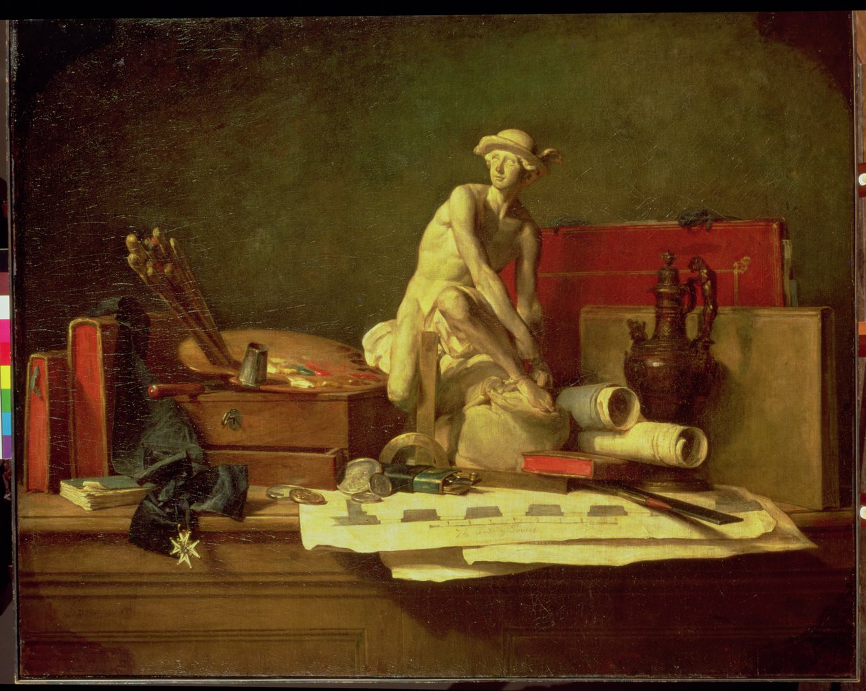 Ainda vida com os atributos das artes, 1766 de Jean Baptiste Simeon Chardin