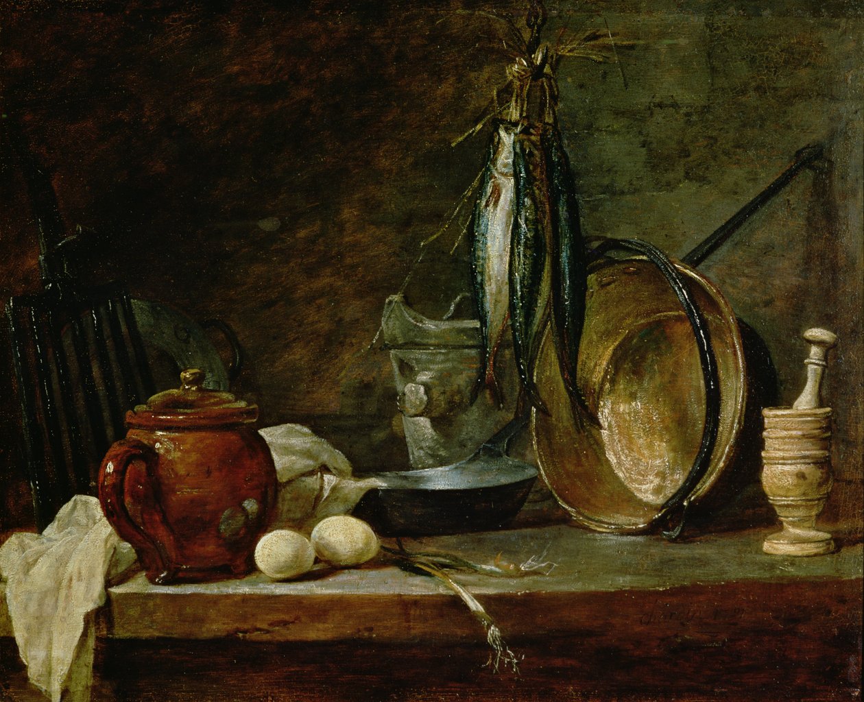 Ainda vida: Menu do dia rápido, 1731 (óleo no cobre) de Jean Baptiste Simeon Chardin