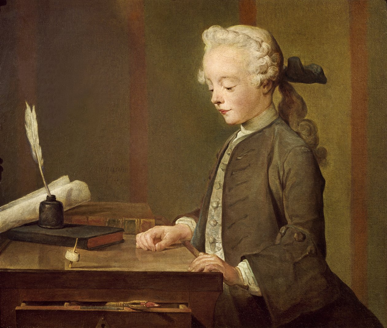 A criança com um teetotum, retrato de Auguste-Gabriel Godefroy (1728-1813) 1741 de Jean Baptiste Simeon Chardin