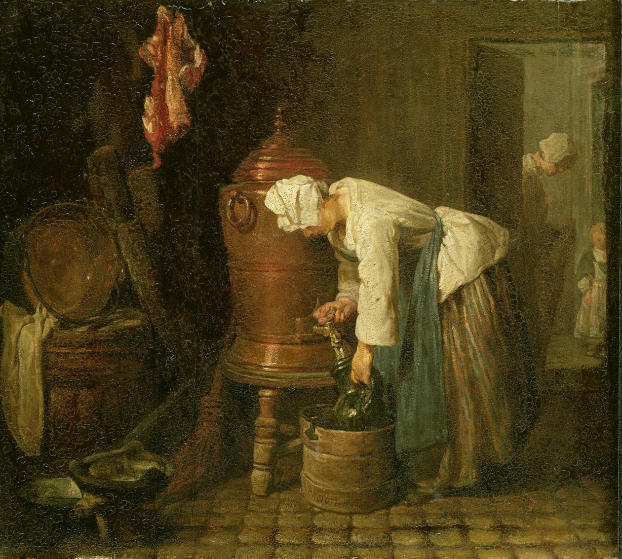 Mulher, desenho, água, de, um, urna, 1733 de Jean Baptiste Simeon Chardin