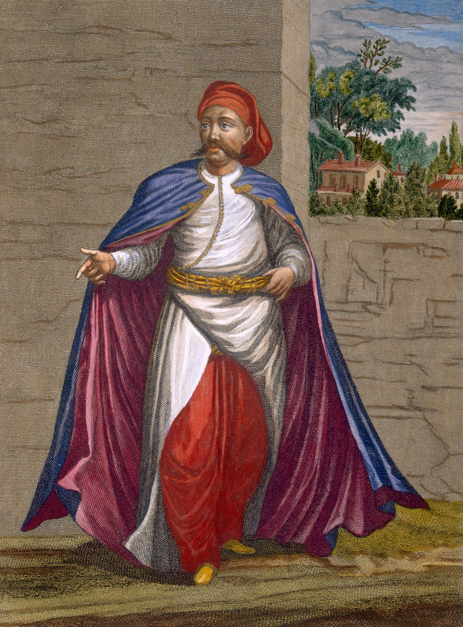 Um Kasseki, prato 19 de "Coleção de cem cópias representando as diferentes nações do Levante" por Charles de Ferriol, gravado por Gerard Scotin (1671-1716), 1707-08 de Jean Baptiste Vanmour