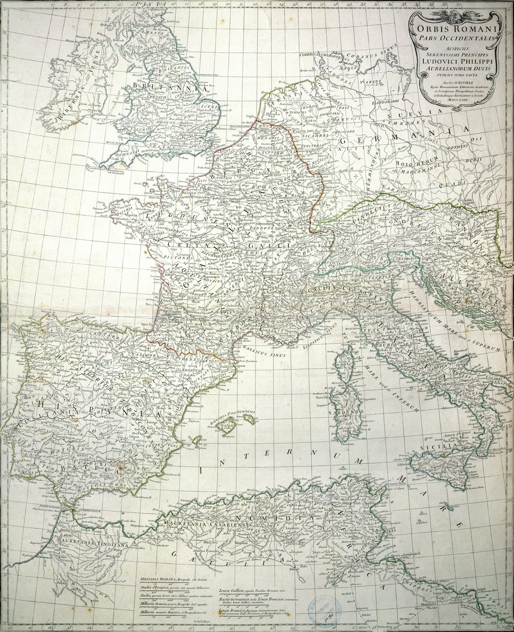 Mapa da parte ocidental do Império Romano, 1763 de Jean Baptiste d