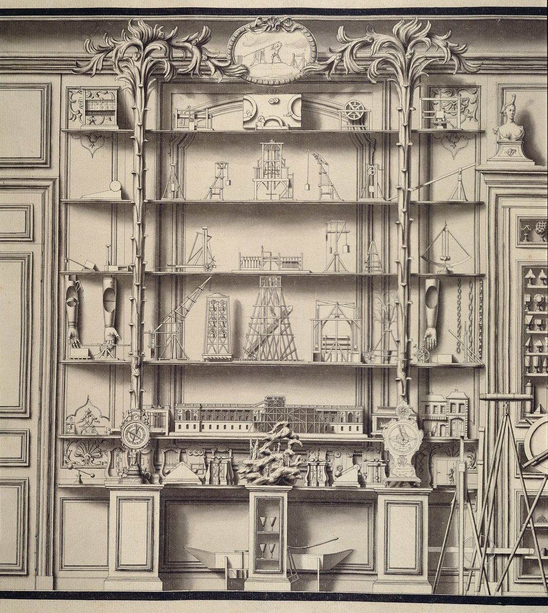 Modelos de Les Forces Movvantes, de Bonnier de la Mossons Gabinete de Physique (caneta e tinta e papel) de Jean Baptiste, the Younger Courtonne