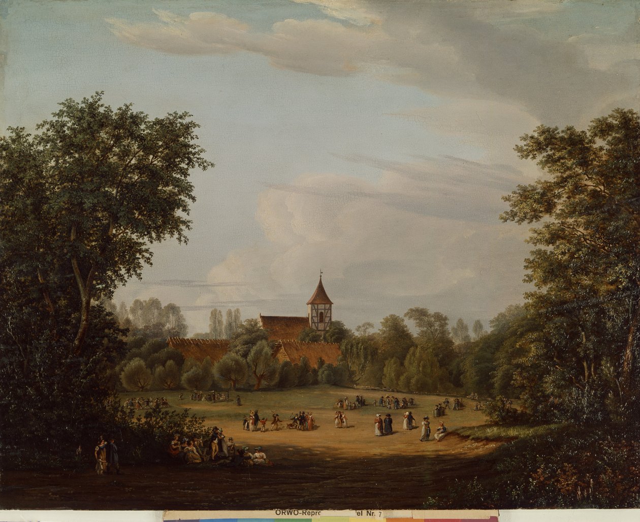 Vista da igreja da vila, Pankow, 1835 de Jean Bartheleney Pascal