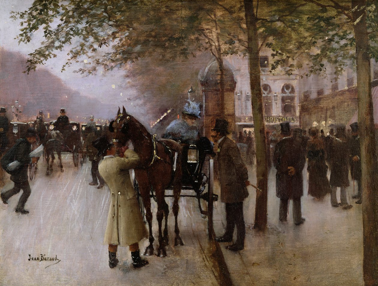 Os Boulevards, noite em frente ao café Napolitain, final do século XIX de Jean Beraud
