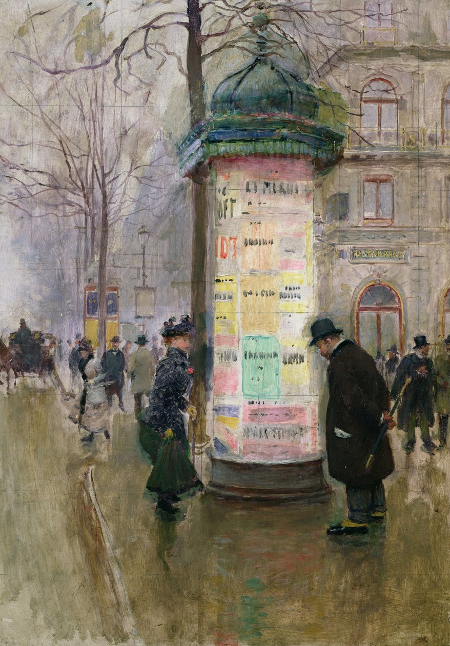A Colonne Morris, c.1885 de Jean Beraud