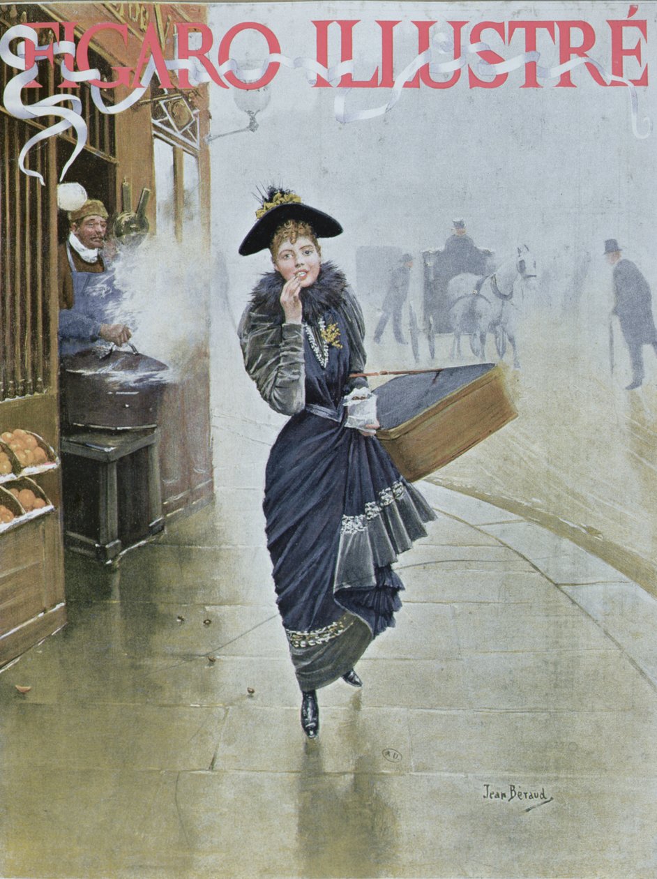 Jovem chapeleiro parisiense, ilustração de capa de &39;Figaro Illustre&39;, de fevereiro de 1892 de Jean Beraud