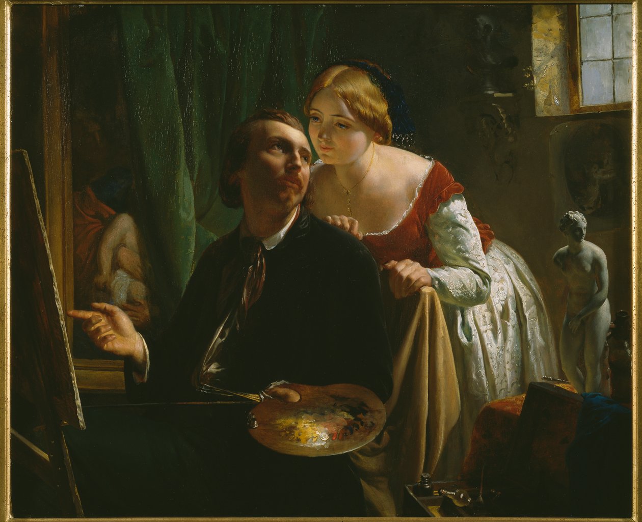 O pintor e seu modelo, 1874 de Jean Bertou
