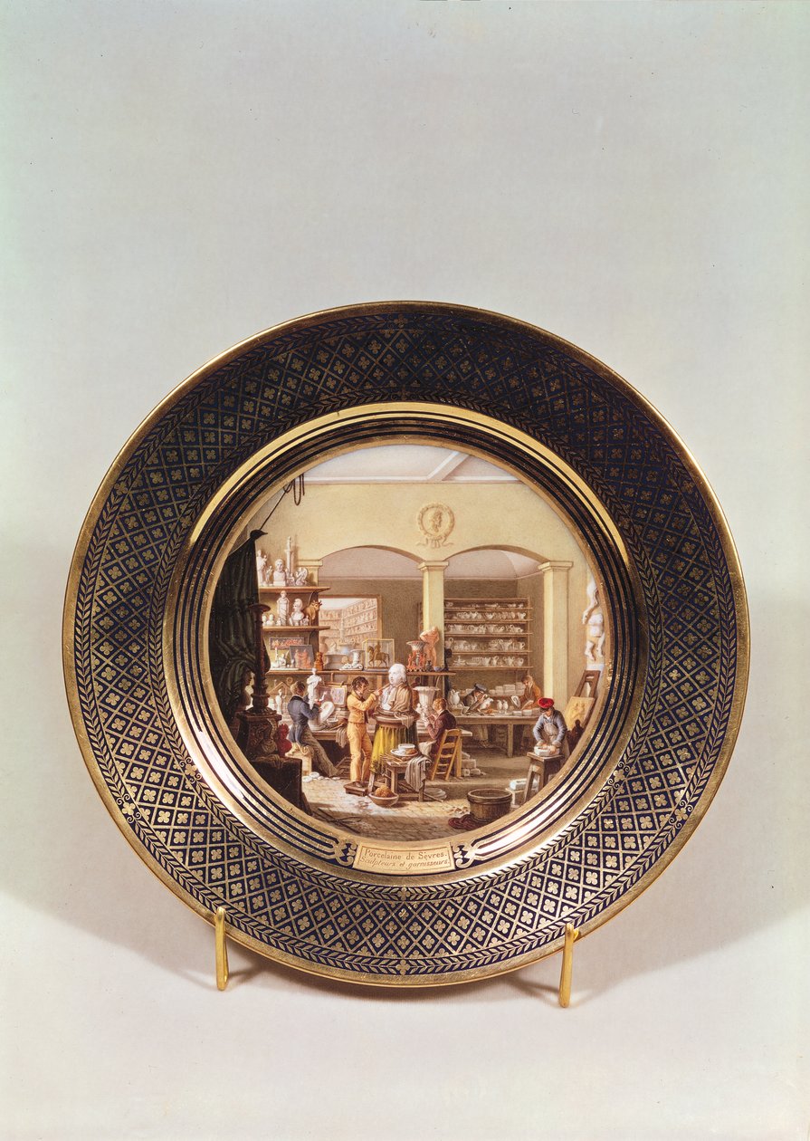 Placa representando a oficina de Sevres durante a direção de Alexandre Brogniart (1770-1847) (porcelana) de Jean Charles Develly