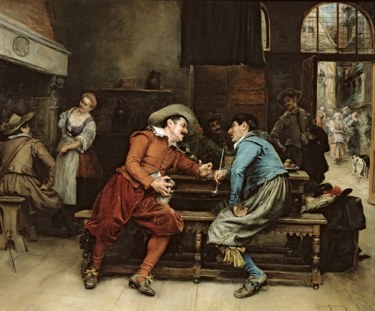 Dois homens, falando, em, um, taberna de Jean Louis Ernest Meissonier
