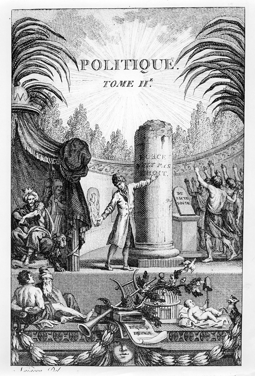 Frontispício de &39;Política&39;, Volume II de Jean-Jacques Rousseau de Jean Claude Naigeon