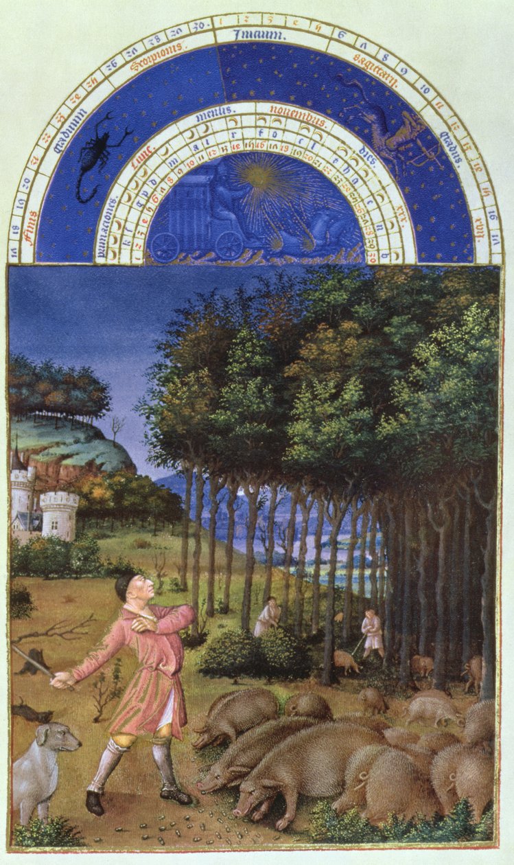 Fac-símile de novembro: alimentando bolotas para os porcos por Jean Colombe de Jean Colombe
