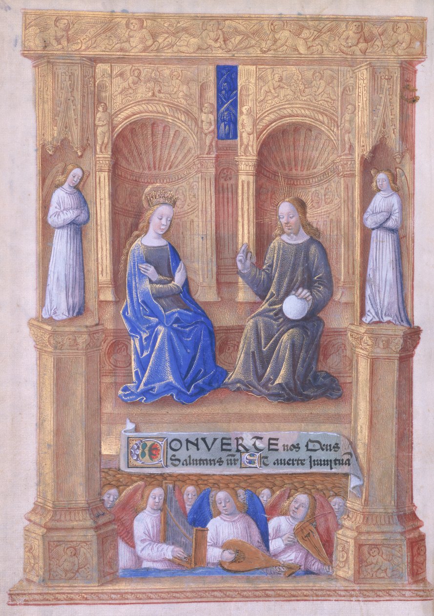 Senhora Lat. Cristo e a Virgem Maria Enthroned, do "Livro de Horas de Louis d&39;Orleans", 1469 de Jean Colombe