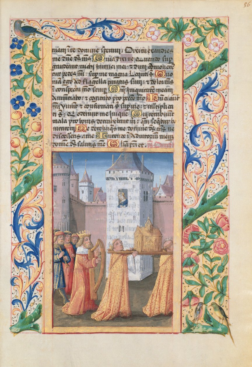 Senhora Lat. Qv126 f.56 Davi escoltando a Arca da Aliança para Jerusalém, do "Livro das Horas de Luís d&39;Orléans", 1469 de Jean Colombe
