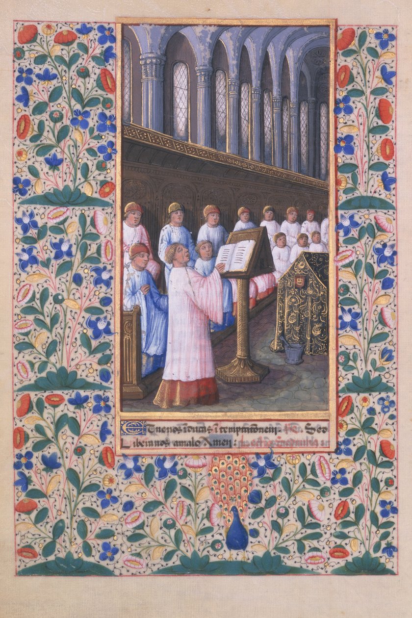 Senhora Lat. QvI126 f.77v Ilustração de um serviço fúnebre, do "Livro de Horas de Louis d&39;Orleans", 1469 de Jean Colombe